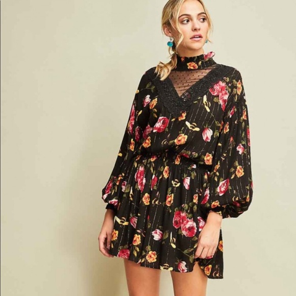 Black Floral mock neck dress - Picture 1 of 11